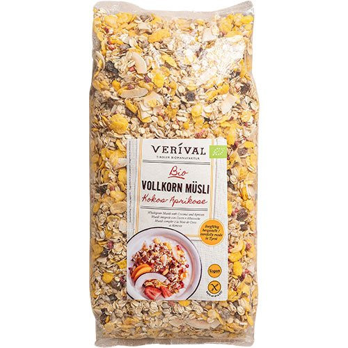 Fuldkornsmüsli med kokos og abrikos, øko 1,4 kg – OBS bedst før 160225
