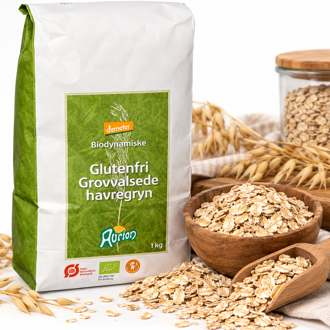 Grovvalsede havregryn - biodynamisk og glutenfri - Aurion