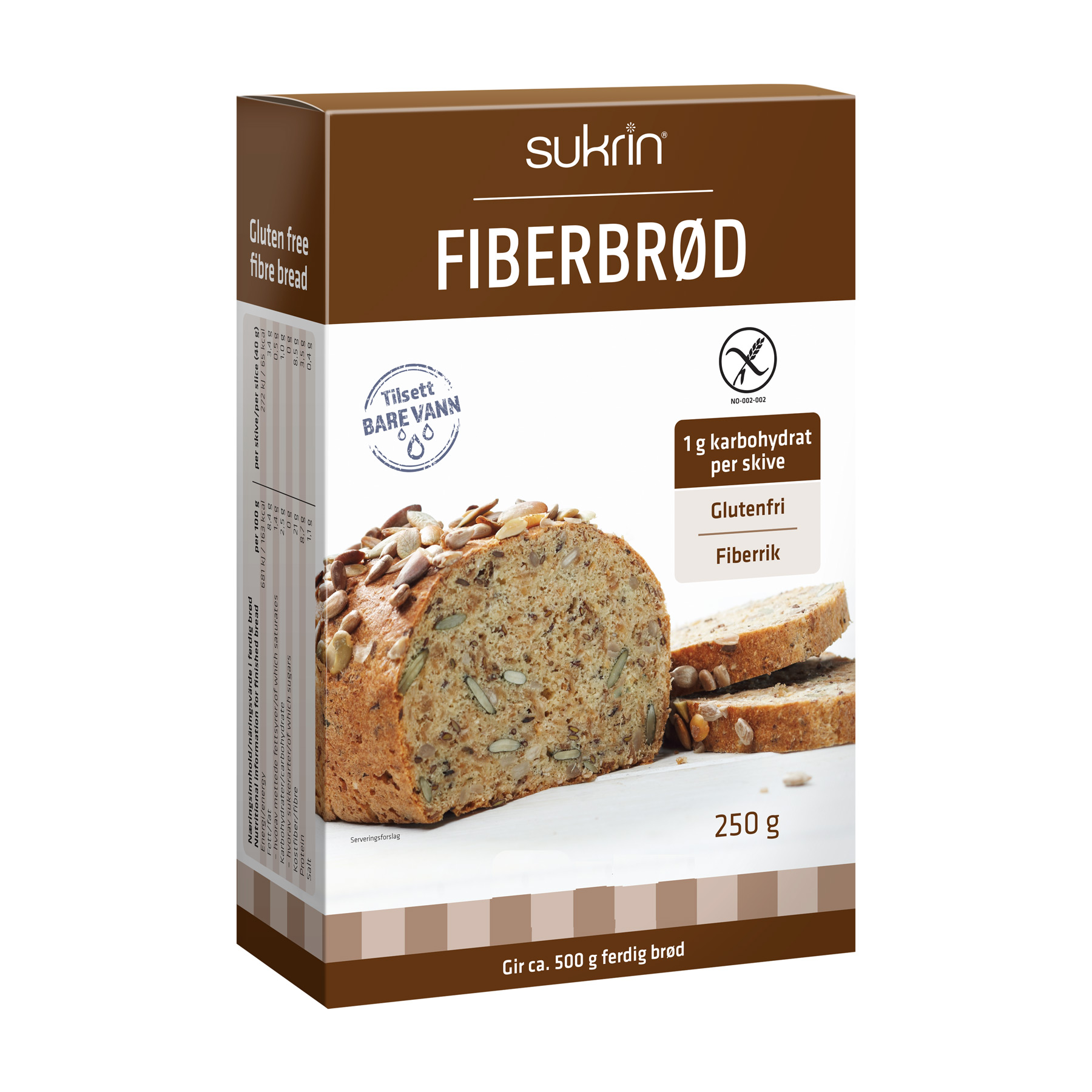 Glutenfri, sukkerfri, fiberrig fiberbrød melmix fra Sukrin Fiberbrød glutenfri sukrin