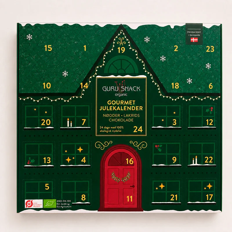 Guru snack julekelander – gourmet – økologi – glutenfri Glutenfri gourmetjulekalender - guru snack